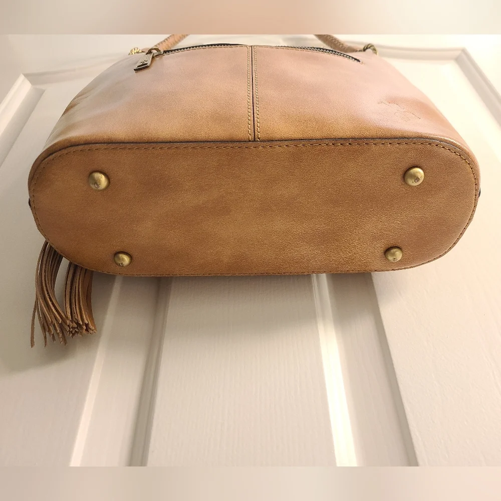 Patricia Nash Lt Brown Castelli Woven Leather Hobo Shoulder Bag